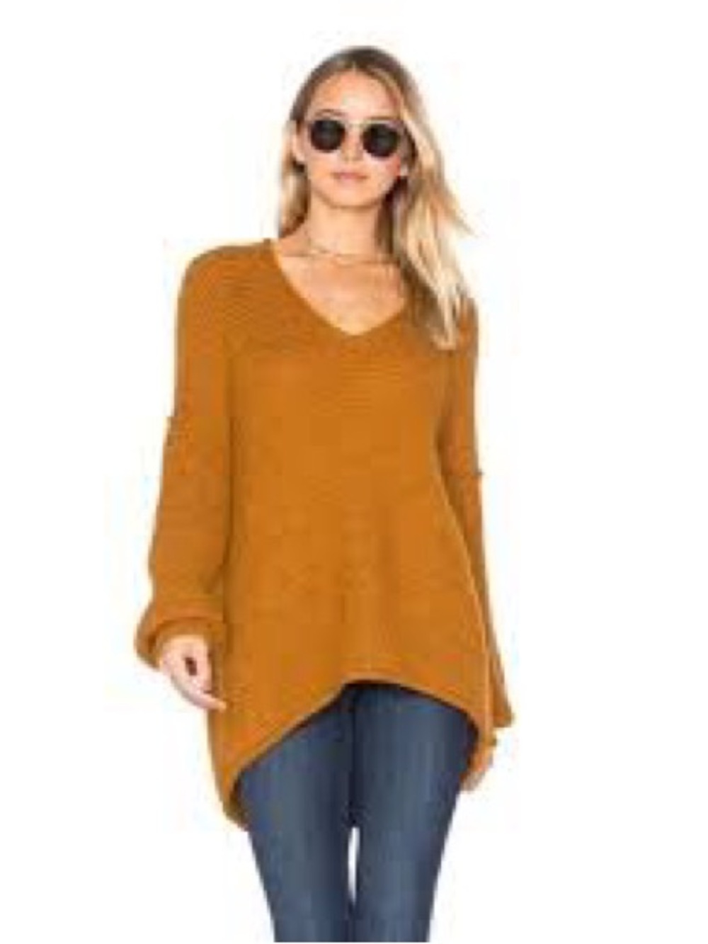 Free People V-Neck Oversized Sweater in Mustard Gold